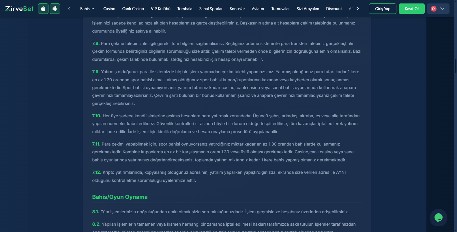 Zirvebet VIP Olma ve VIP Yatırım Bonusu