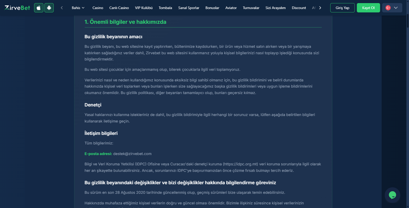 Zirvebet VIP Olma ve VIP Yatırım Bonusu